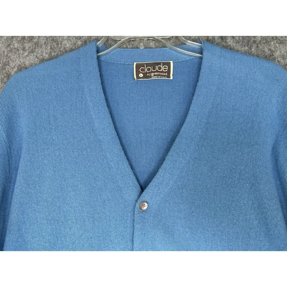 Claude By Brentwood Acrylic Blue Cardigan Sweater Grandpa Large